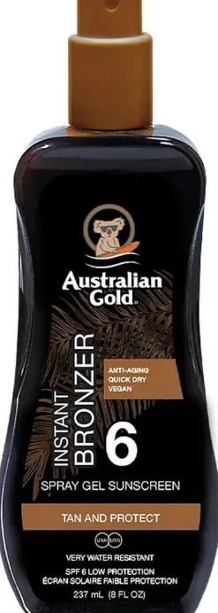 Australian Gold Instant Bronzer Spray Gel Sunscreen SPF6 Water Resistant 237ml